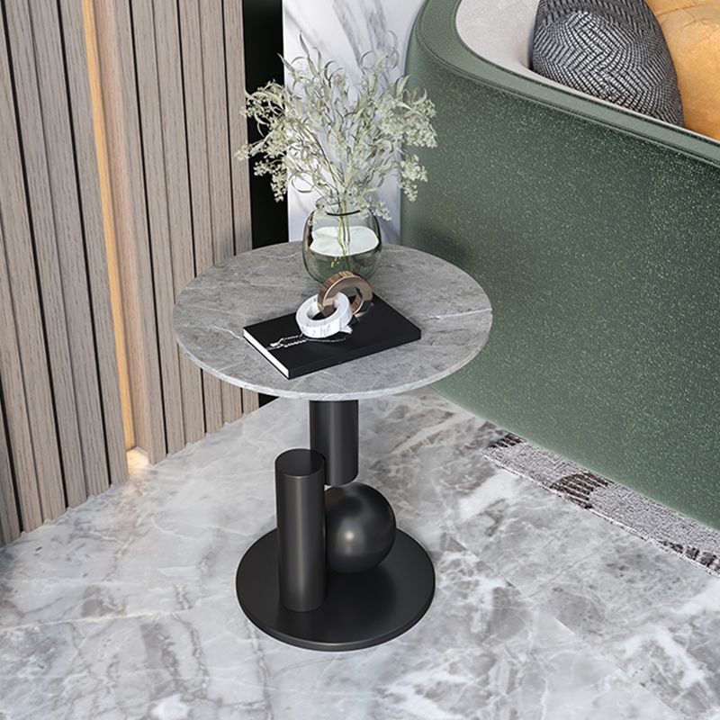 Mid-Century Modern Round Scratch-Resistant Accent Side Table Iron Pedestal End Table