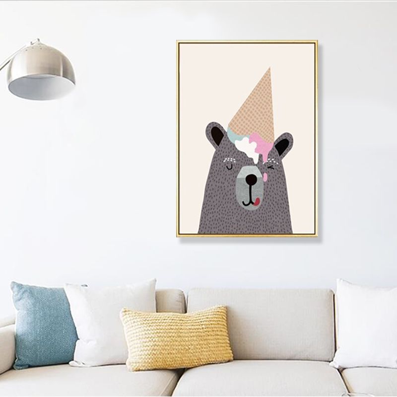 Kids Illustration Bear Canvas Print Soft Color Nursery Wall Art, Multiple Size Options