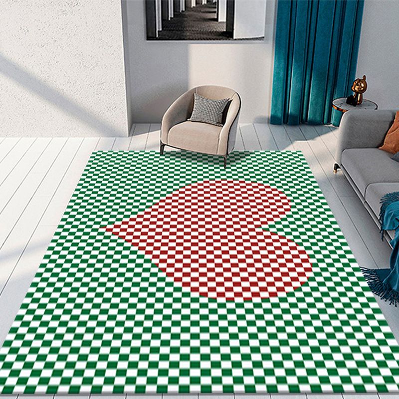 Simple Green and White Plaid Carpet Indoor Carpet Polyester Non-Slip Backing Rug