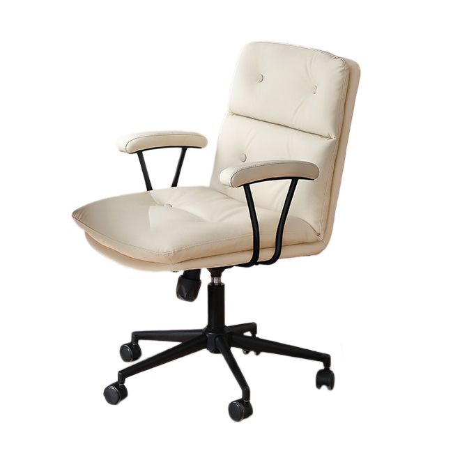 Mid-back Office Chair Leather Seat with Fixed Armrest and Tufted Office Chair