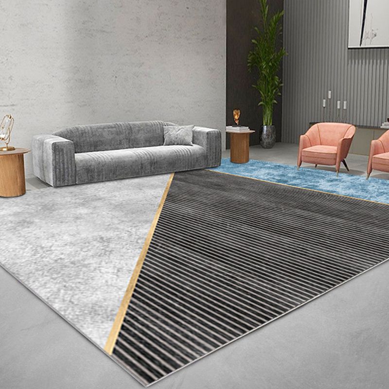 Blue Modern Rug Blending Graphic Rug Non-Slip Backing Rug for Living Room