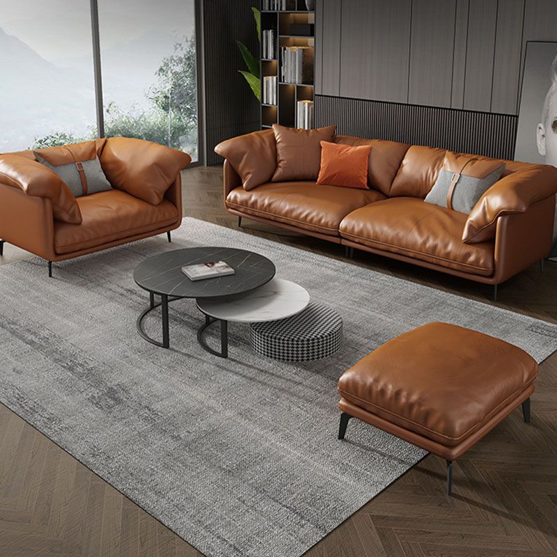 Canapé orange avec oreiller dos et siège éponge rempli de cuir en bois / cuir d'imitation