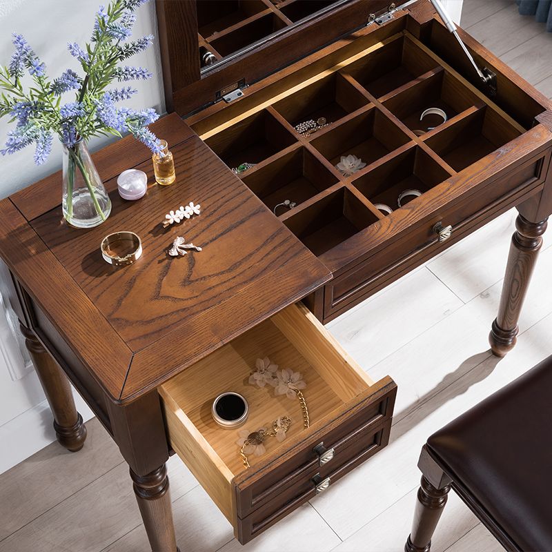 Solid Wood Vanity Dressing Table Traditional Flip-Top Makeup Vanity Desk
