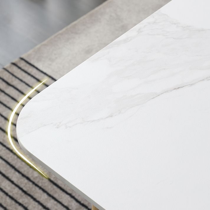 Rectangle Dining Table White Tone Fixed Table with Sintered Stone Top