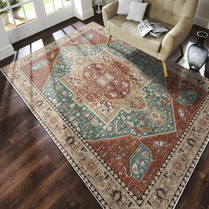 Mid-Century Tribal Pattern Rug Polyester Carpet Non-Slip Backing Area Carpet for Home Decoration
