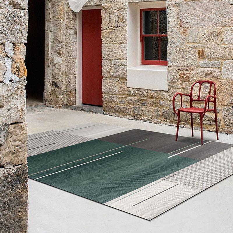 Green Living Room Area Carpet Color-Blcked Polyester Area Rug Stain Resistant Rug
