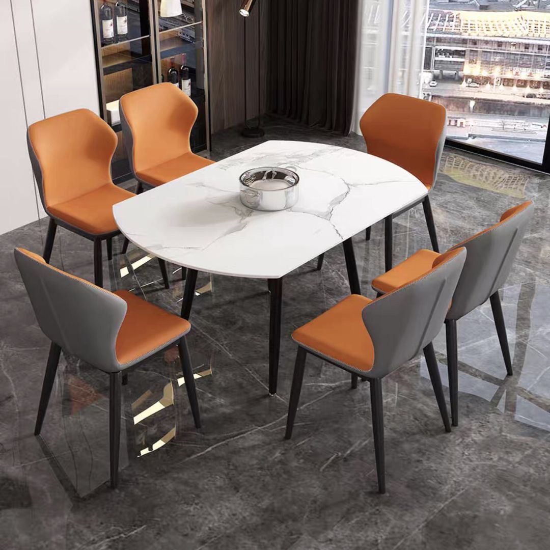 Space-Saving Minimalist Sintered Stone Top Kitchen Table Set of Black Legs Base for Dining Room