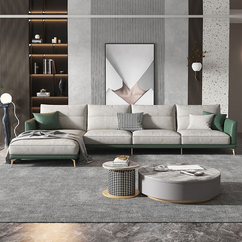 68" Wide Glam Sectional Sofa Leather L-Shape Cushion Back Sectionals