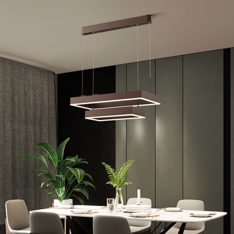 Modern Rectangle Shape Chandelier Lights Metal Chandelier Lighting Fixtures in Brown