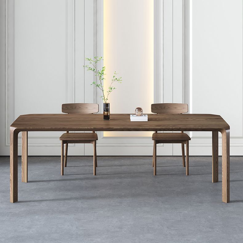 Solid Wood 4 Legs Dining Site Table Modern Rectangle Fixed Dinette Table