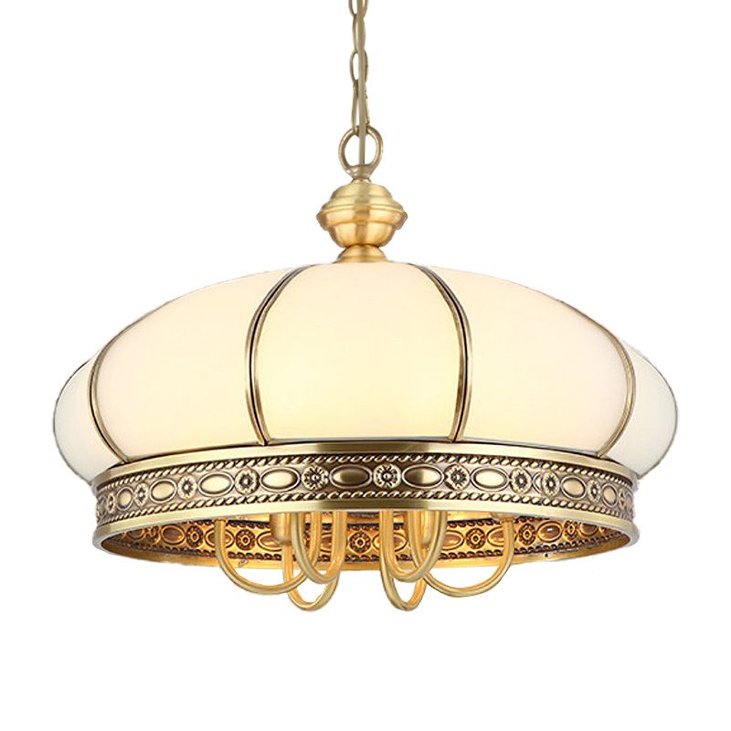 Pendente a sospensione ovale coloniale 6 teste glassata lampadario in vetro bianco Apparecchiatura in oro