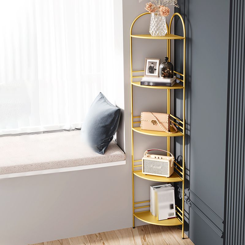 3/5-Shelf Contemporary Corner Bookshelf Iron Open Bookshelf for Living Room