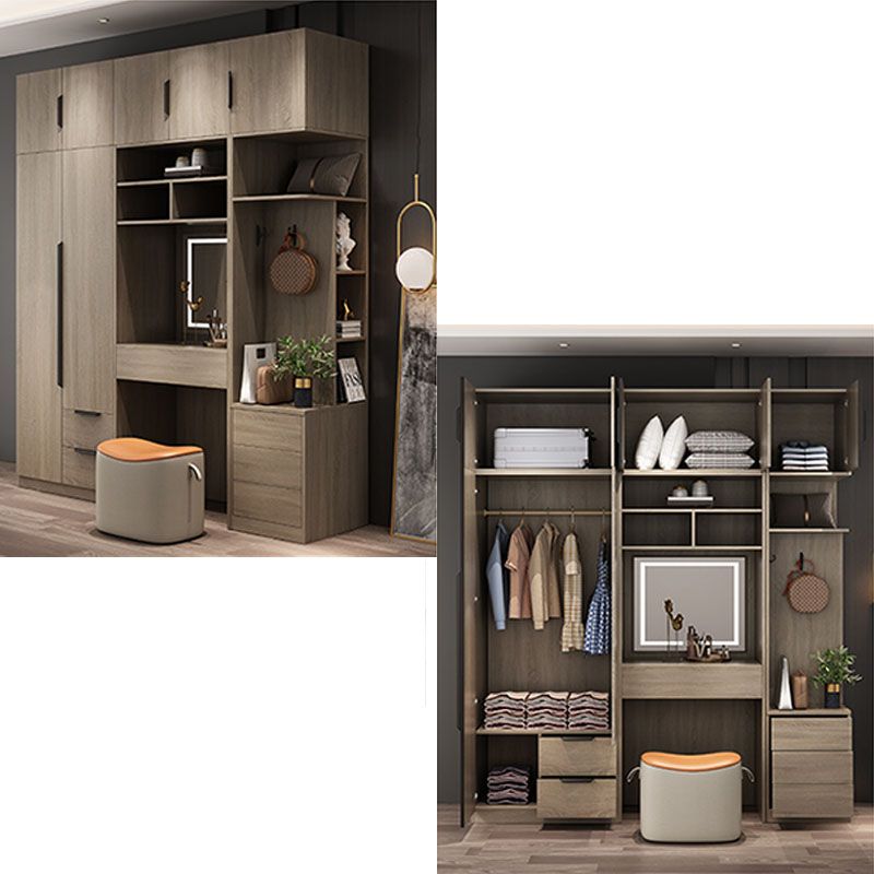 Brown Manufactured Wood Wardrobe Modern Cabinet with Drawers