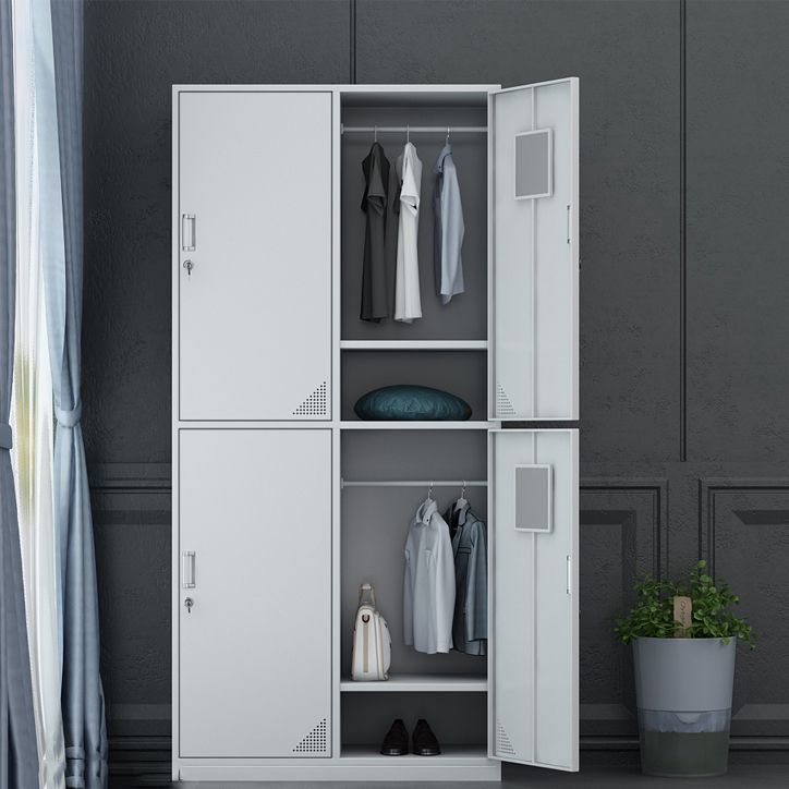 Contemporary Style Wardrobe Armoire White Color Steel Wardrobe Closet with Locks