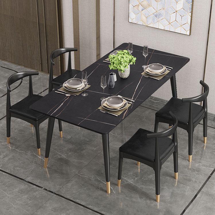 Modern Stone Top Dinette Set 1/2/4/5/7 Pieces Rectangle Dining Table Set in Black