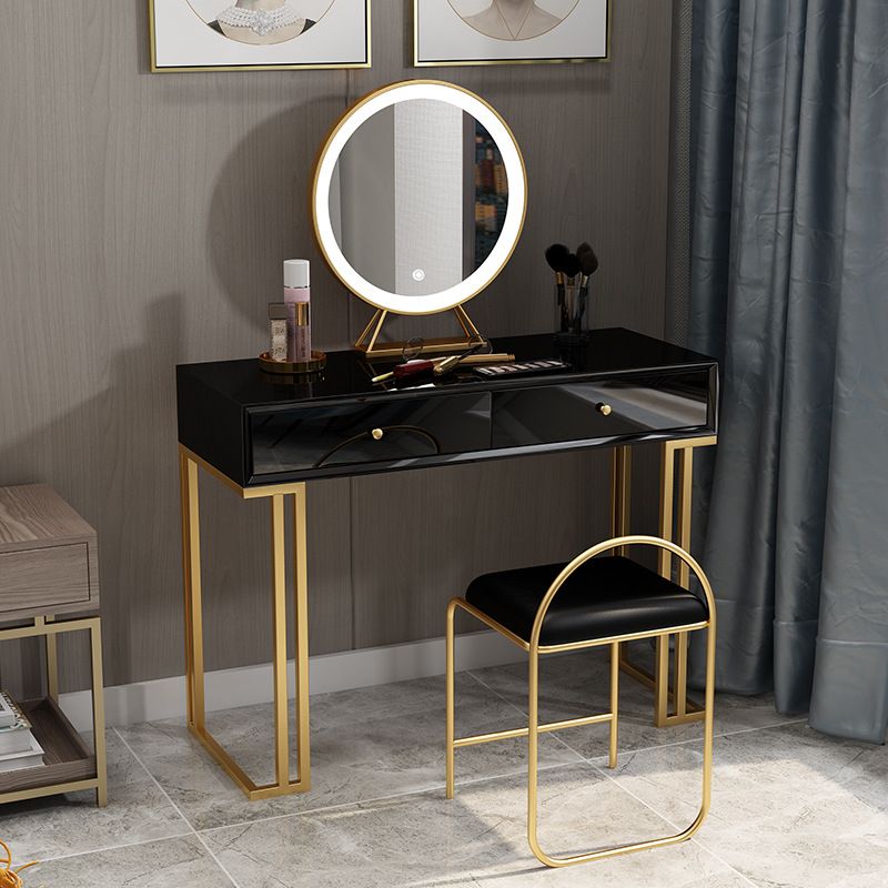 Two Piece Luxurious Wood Vanity Set Black/White Dresser with Stool