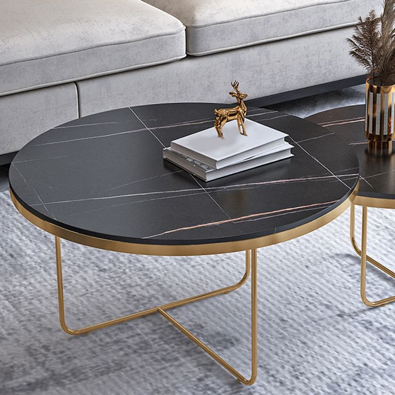 Luxurious Round Slate Top Coffee Cocktail Table in Black and White