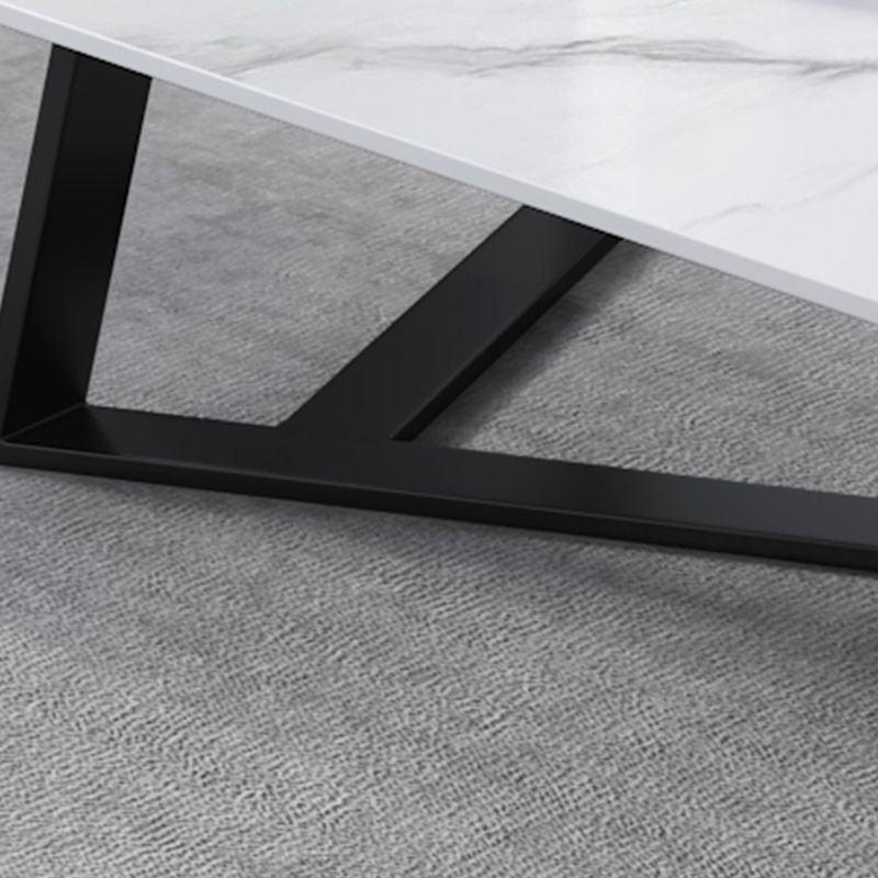 Glam Rectangle Stone Top Cocktail Table with Black Iron Cross Leg