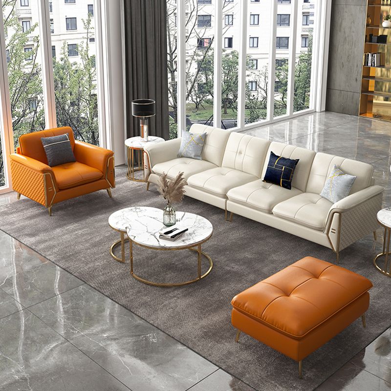 Divano a cuscini in pelle autentica contemporanea 36.61 "divano a cuscino alto, bianco