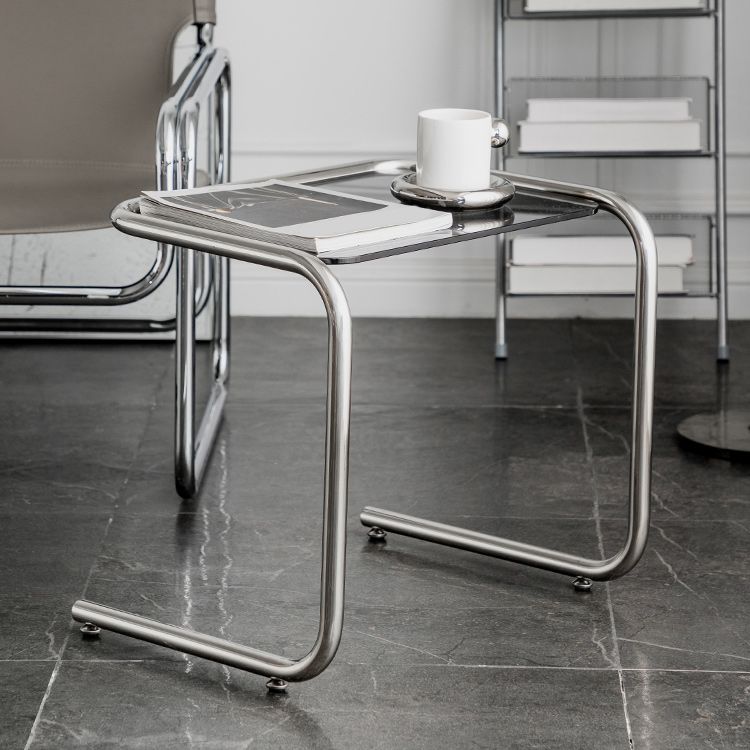 Modernistic Glass Top Corner Table Metal C Side Table for Living Room