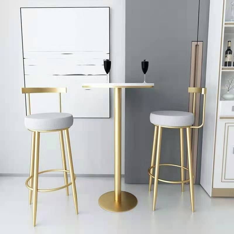 Glam Backrest Armless Counter Stool Iron Cafe Bar Stool with Pedal and Cushion