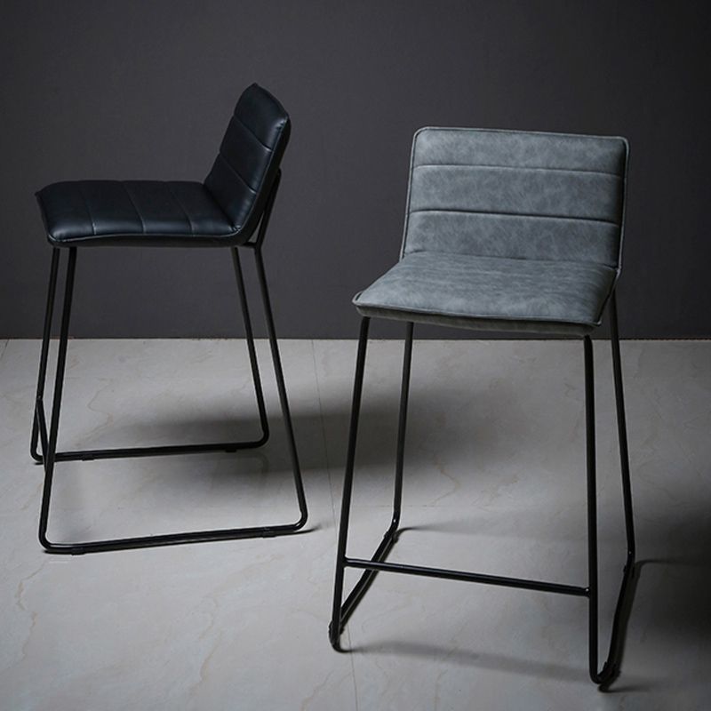 Scandinavian Black Iron Base Barstool Fabric and Faux Leather Bar Stools
