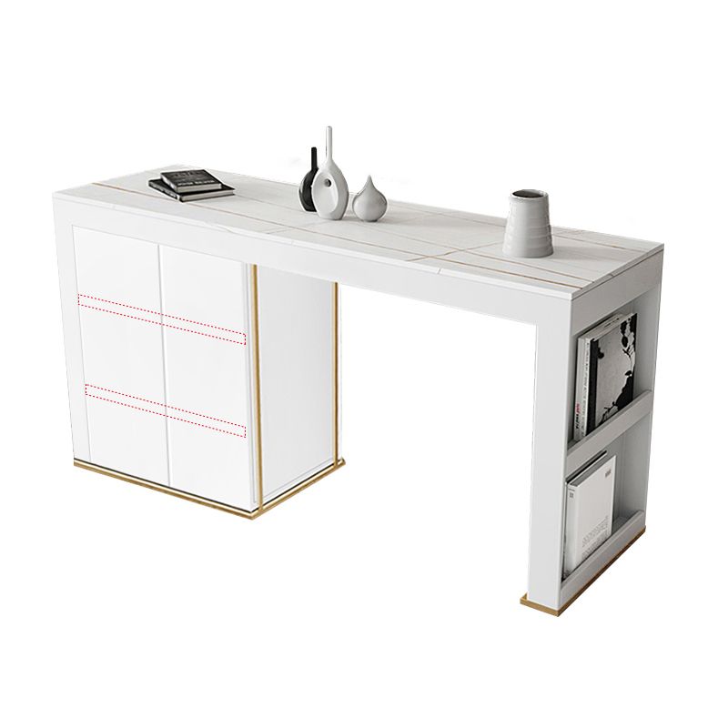 Stone Top Bar Stool Table Glam Style Rectangle Pub Table with Storage