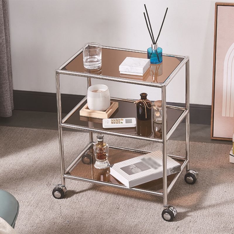 Rectangular Glass Shelf Included Side Table with Casters - 22"/23.6"/25.6" H