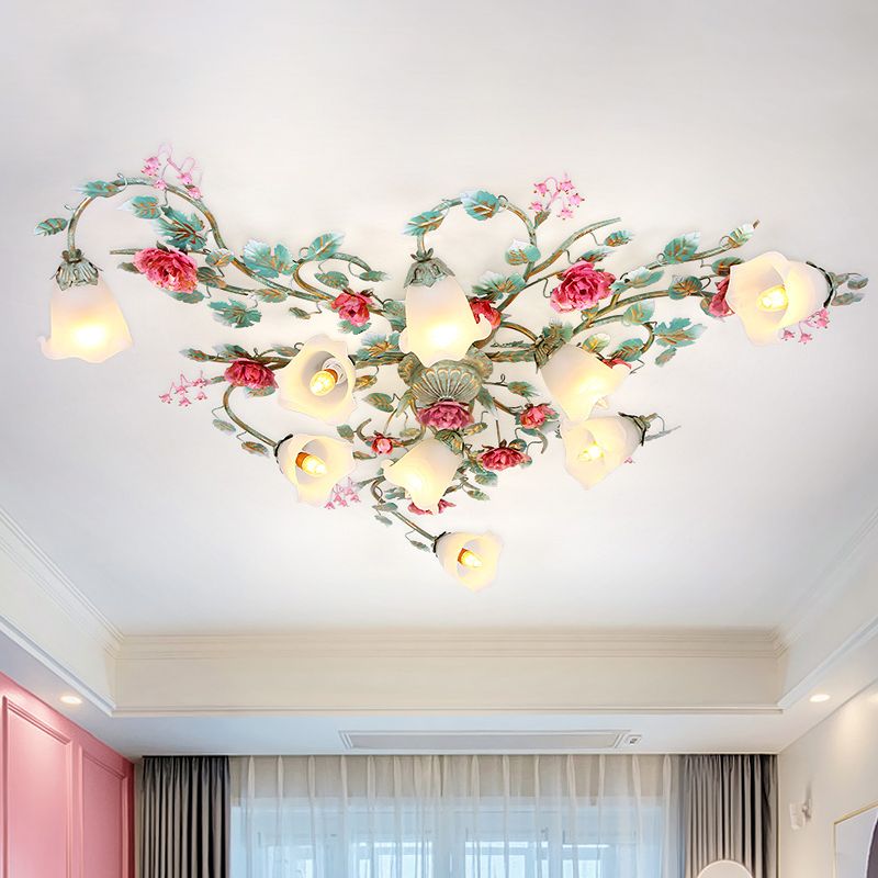 Lampada a soffitto di vetro opale in vetro sputnik coreano giardino 9 luci soggiorno semifulto in blu e verde