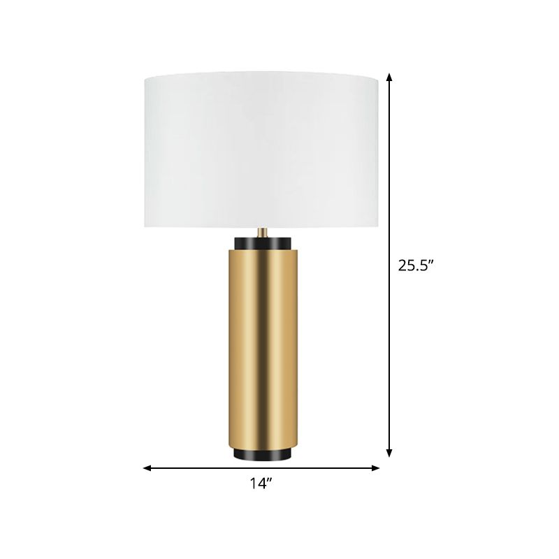 Cilindrische taakverlichting Modernisme Stof 1 kops witte bureaulamp met gouden metalen voet