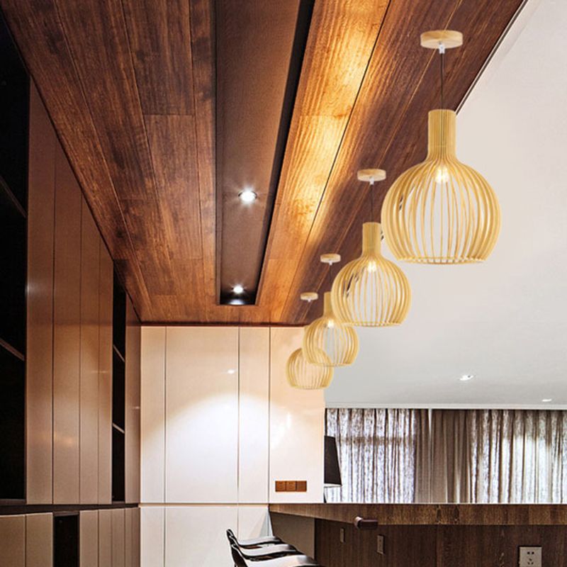 Restaurant en cage suspendu léger en bois simplicité Éclairage pendentif en bois en bois