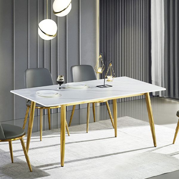 Rectangle Luxury Dining Table Sintered Stone Top Desk with 4 Metal Legs
