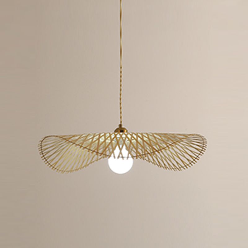 Lotus Leaf Shaped Pendant Light Bamboo 1 Head Hanging Light Fixture for Tea Room