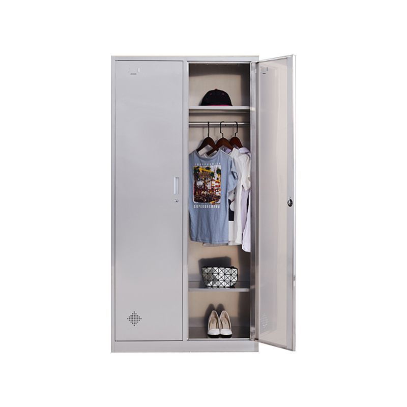 Silver Hinged Door Storage Cabinet Contemporary Stainless Steel Indoor Cabinet
