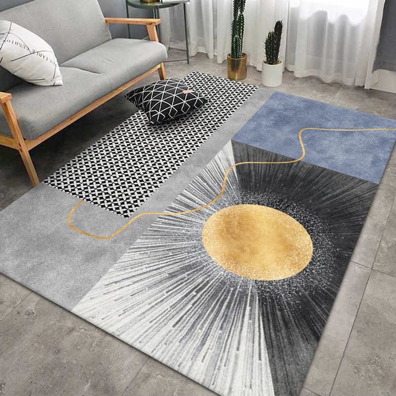 Gold Striped Rug Polyester Casual Indoor Rug Stain Resistant Rug for Living Room