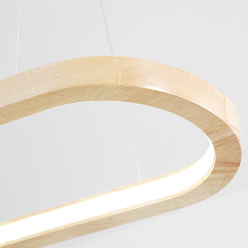 Oval Ring Kitchen Bar Island Light Acrylic LED Simple Hanging Lighting Fixture in Wood