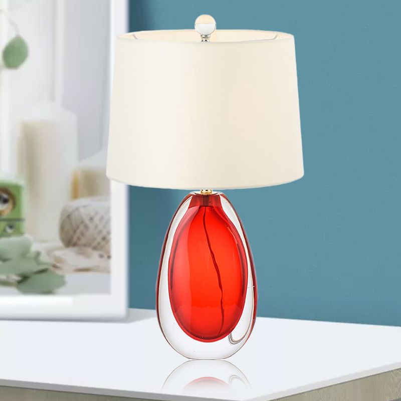 1 Bulb Living Room Task Light Modern Red Night Table Lamp with Barrel Fabric Shade