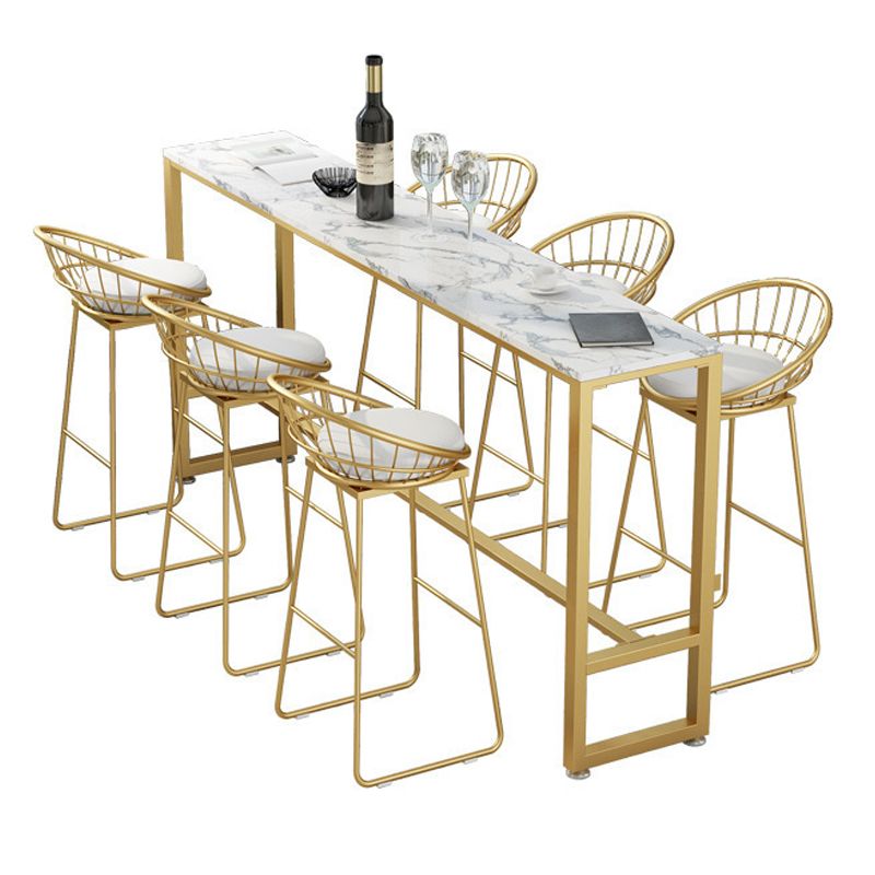 Glam Style Rectangle Bar Table 1/2/5/7 Pieces Faux Marble Counter Table