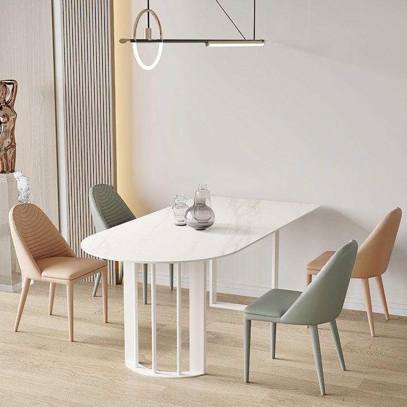 Irregular Shape White Table for Restaurant Sintered Stone Table with Double Pedestal