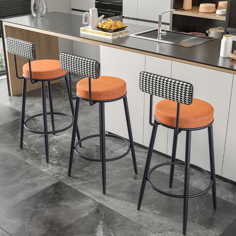 Modern Armless Backrest Counter Stool Iron Kitchen Bar Stool with Pedal and Cushion