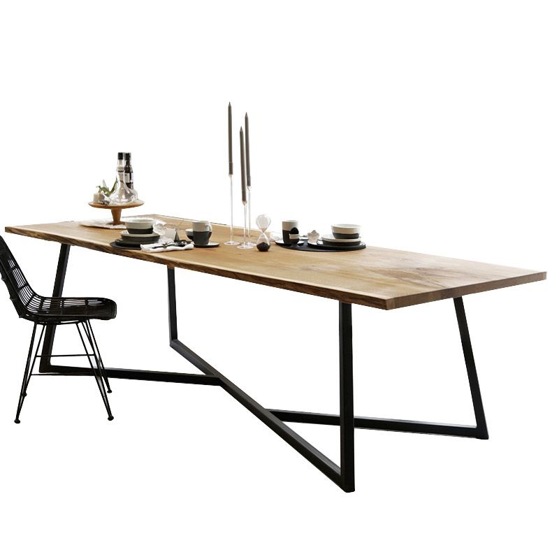 Table à manger industrielle à base de tréteau rectangulaire, Table fixe en bois massif pour la maison