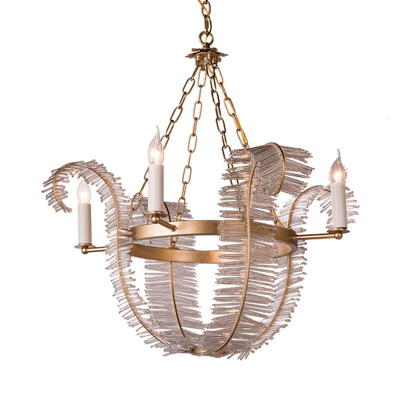 Crystal Candle-Style Hanging Chandelier Simple 4 Lights Brass Pedant Lighting for Bedroom