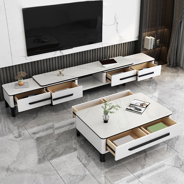 4 Legs Rectangle Contemporary Slate Single Coffee Or End Table with Drawers