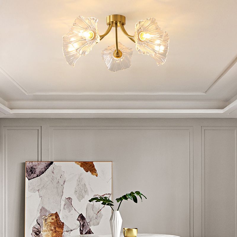 Glass Flower Shape Flush Mount Light Modern Multi Lights Flush Ceiling Light in Brass