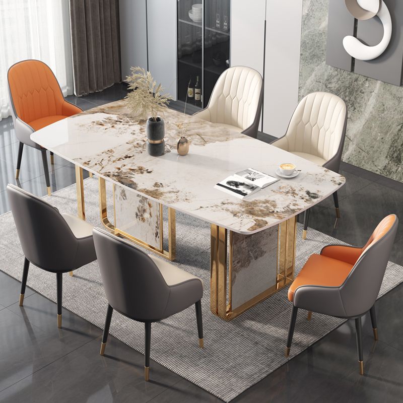 Mesa de comedor de lujo tradicional rectángulo de piedra sinterizada mesa doble pedestal