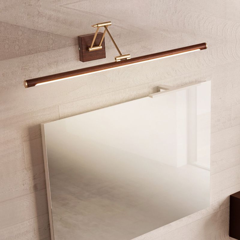 Walnut Wood Finish Linear Vanity Lighting Minimalist Metal LED Wall Light with Adjustable Arm