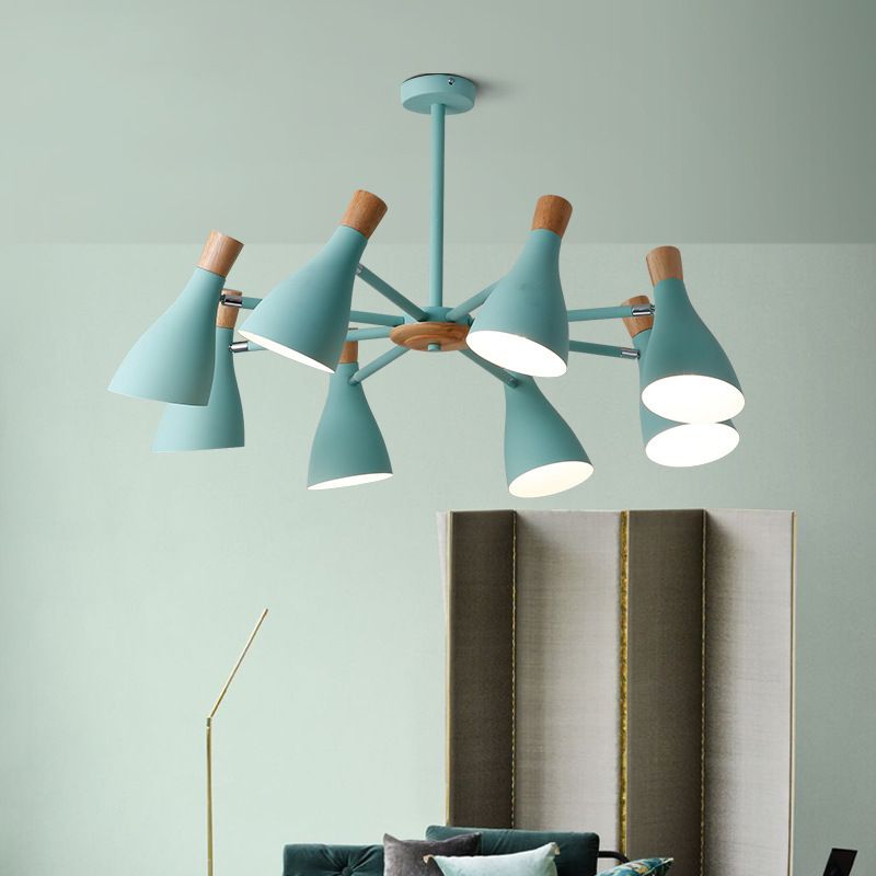 Nordic Wood Macron Chandelier Metal Lampshade Pendant Lighting Fixtures for Bedroom