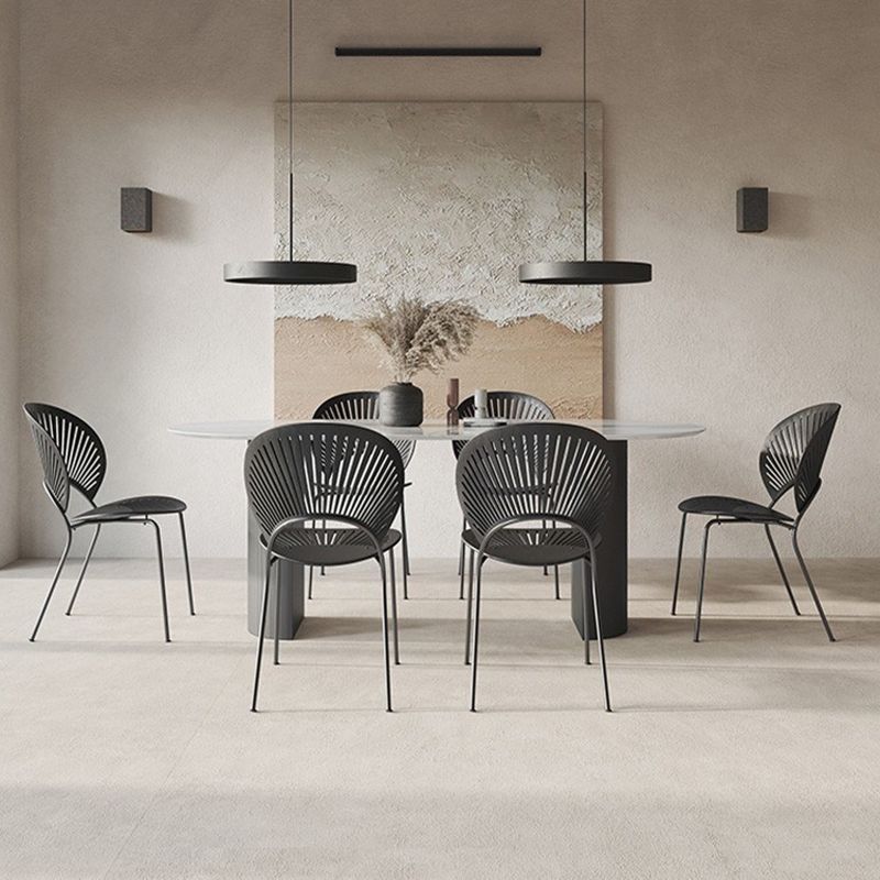 Modern Sintered Stone Dining Table Oval Shape Double Pedestal Kitchen Desk