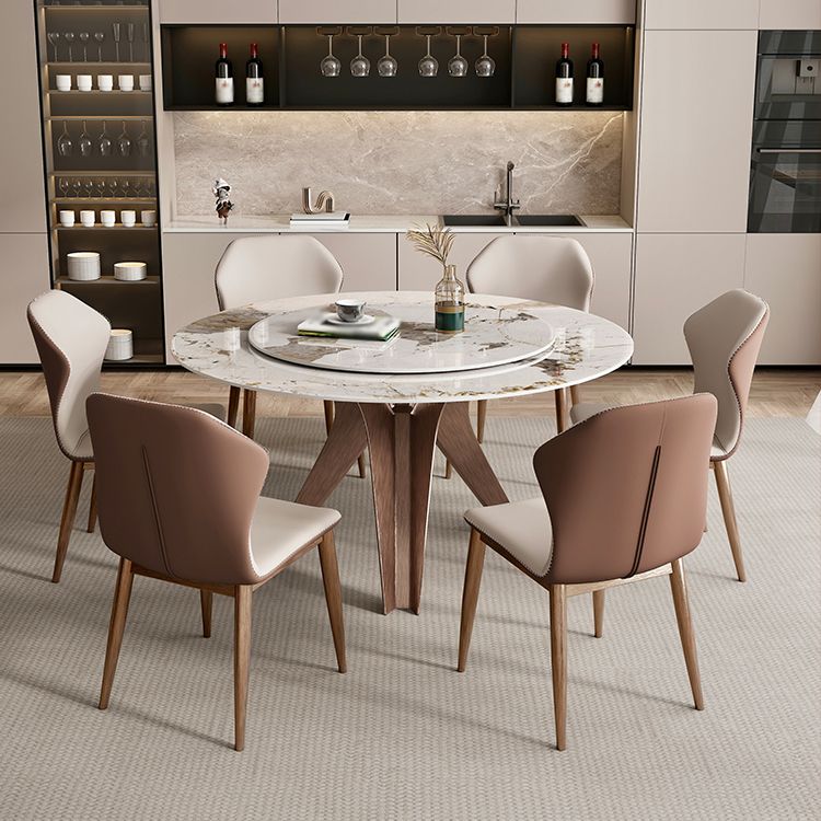 Modern Round Dinette Set 1/4/7/9 Pieces Sintered Stone Dining Table Set with Turntable
