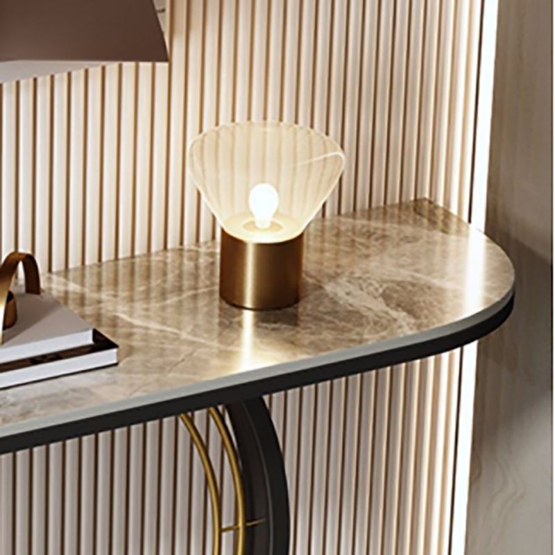 Modern Half Moon Console Table Stone Console Sofa Table in Grey